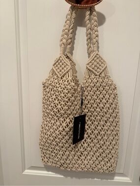 PrettyLittleThing Cream Macramé Braided-Handle Tote